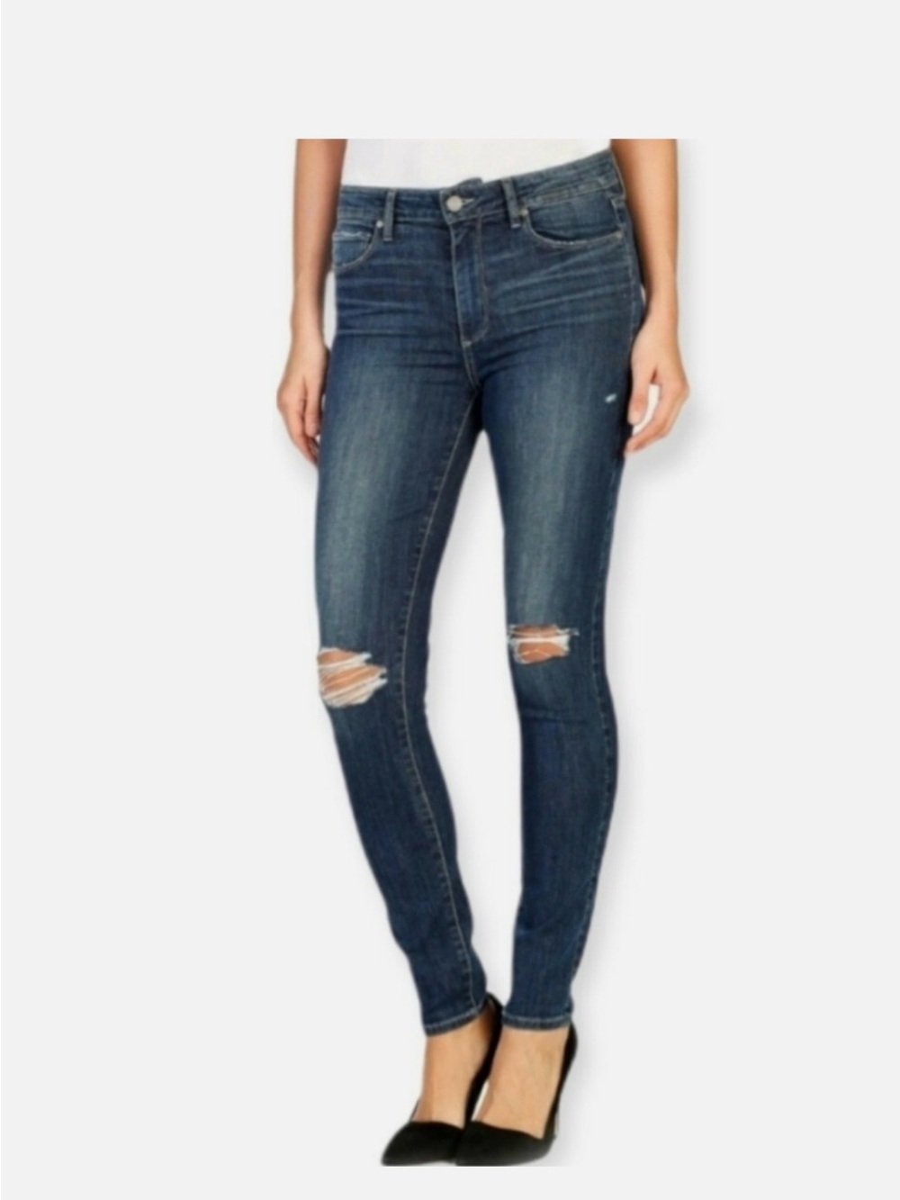 PAIGE Hoxton Dark Blue Ripped High-Rise Skinny Jeans (Size 27) like new